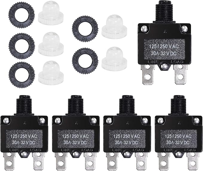 5PCS 30Amp Circuit Breakers with Manual Reset 32VDC,AC125-250V with Quick Connect Terminals