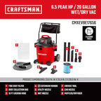 CRAFTSMAN CMXEVBE17656 20 Gallon 6.5 Peak HP Wet/Dry Shop Vac with Cart, Heavy-Duty Shop Vacuum Wet and Dry with Fine Dust Filter, Dust Bag, Hose and Attachments for Shop, Garage, Jobsite Cleaning