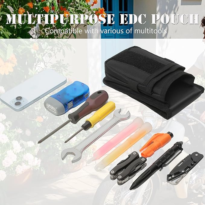 12-Inch Heavy Duty Small Tool Bag with D-Ring Clip,Flag Patch&Shoulder Strap - Small Tactical Molle Zipper Tool Bag,EDC Storage Tool Bags for Men,Multipurpose Utility Work Organizer Bag