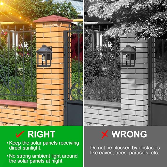 Solar Wall Light Outdoor with 3 Lighting Modes, Dusk to Dawn Led Wall Mount Sconce Exterior Motion Sensor Security Porch Lantern Light Fixture Waterproof for Patio Fence Outside Decorative