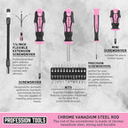 Magnetic Screwdrivers Set with Case, Amartisan 43-piece Includs Slotted, Phillips, Hex, Pozidriv,Torx and Precision Screwdriver Set, Magnetizer Demagnetizer Tools, Tools for Men (Pink))