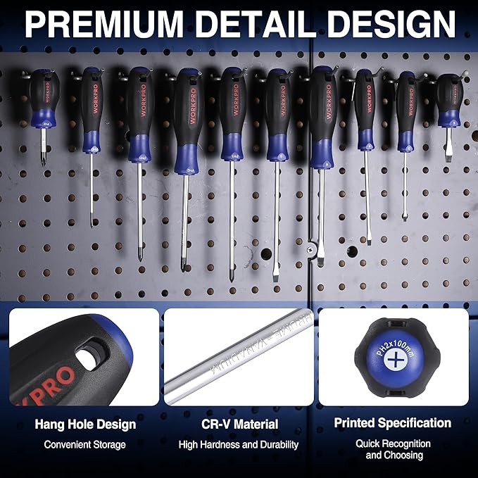 WORKPRO 10-Piece Magnetic Screwdriver Set with Pouch, Phillips, Slotted, Flat Head Screwdriver Include Magnetizer, Screwdriver with Non-Slip Grip, for Home Repair and DIY Projects