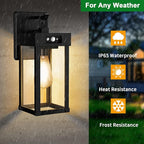 Auzev Outdoor Solar Wall Lights Fixtures Exterior Solar Lantern Lights With Clear Panel, Motion Sensor 3Lighting Modes Modern Sconce Waterproof Outside Lamp for House Garage (Black-1P)