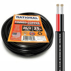 National Wire&Cable - 20/2 Tinned Copper Professional Wire (25 Feet) 20 AWG Gauge Stranded PVC Cord - 2 Conductor Electrical Wire - Made in USA - CL Rated/ETL Listed - LED Light, Low Voltage Cable