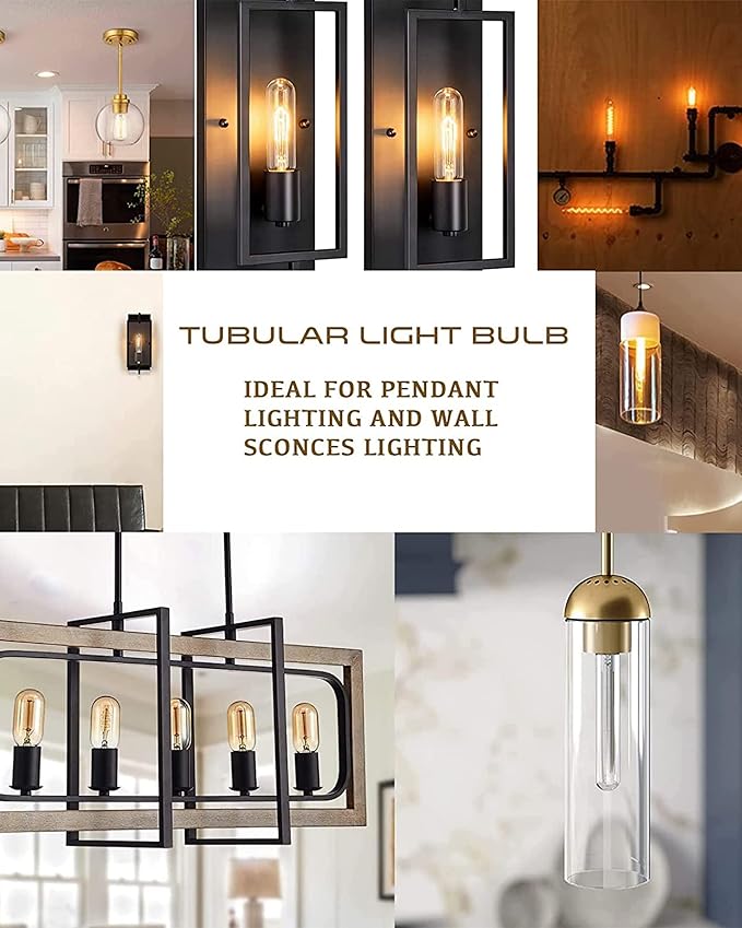 Long T10 LED Bulb, 7.3in Vintage Edison Dimmable Bulb 6W 2700K Warm White Tubular Bulbs, E26 Medium Base Clear 600LM 60W Equivalent for Cylinder Pendant Wall Sconces Chandelier Vanity 6Pack