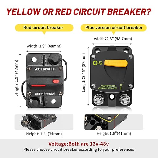 RED WOLF 250A Circuit Breaker Switch Manual Reset DC 12-24V, 5/16"-M8 Stud for Car Audio RV Marine Boat Truck Trolling Motors Stereo Audio Electronic Battery Solar System