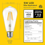 Inlight ST19 Dimmable 5W LED Light Bulb, E26 Base, Warm White(2700K), 6-Pack, 50-Watt Equivalent Vintage Edison Light Bulb with Amber Glass and Filament Design, ETL Listed, IN-0512-6-AM-27