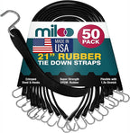 Miloo Rubber Bungee Cords with Hooks – Heavy-Duty EPDM Tarp Straps – 21-Inch, Pack of 50 – Made in USA