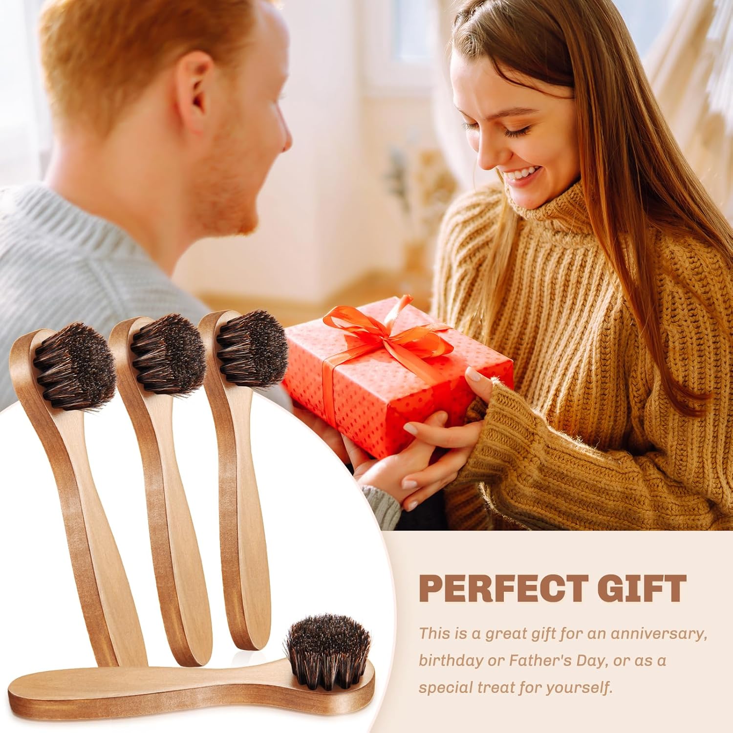 4 Pcs Horsehair Shine Shoes Brush Kit Polish Dauber Applicators Cleaning Leather Shoes Boots Care Brushes Suede Cleaner Brush with Microfiber Shoe Cloth(Wooden Handle A)