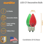 Sunlite 41289 LED C7 Holiday Decorative Light Bulb, 0.4 Watts, E12 Candelabra Base, Faceted Christmas-Lights; Nightlight, Green and Red Combo 24 Count