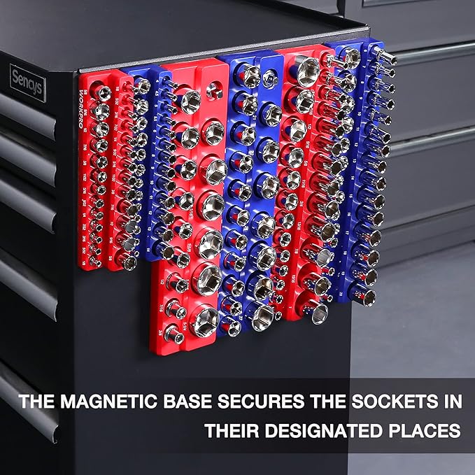 WORKPRO Magnetic Socket Organizer Set, 6-Piece Socket Holder Set Includes 1/4", 3/8", 1/2" Drive Metric SAE Socket Trays, Holds 143 Pieces Sockets, Christmas Gift for Men(Socket not Included)