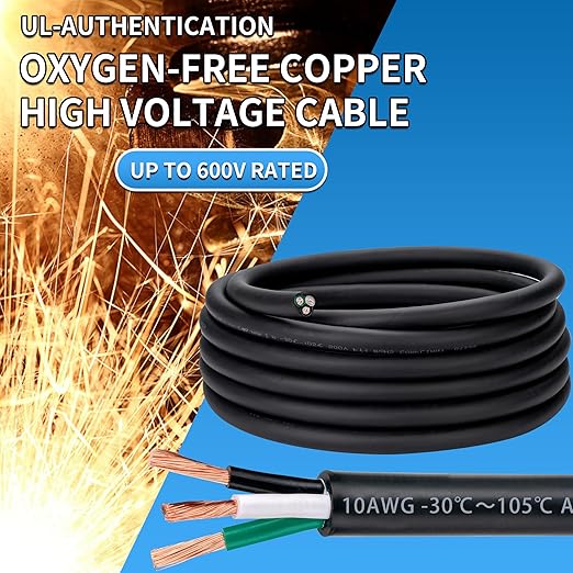 10 Gauge 3 Conductor Electrical Wire 10 AWG 3 Wire Oxygen-Free Copper PVC Stranded 26FT 10/3 Wire for LED Lighting Outdoor Low Voltage Extension Cable (10AWG-3C, 26FT)