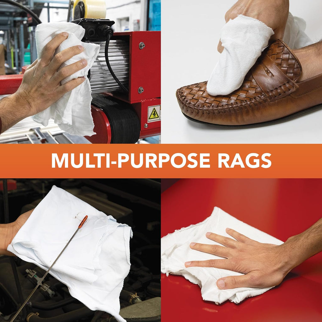 Arkwright Tshirt Bag of Rags - 10 lb Bag - Low Lint, Streak-Free Multipurpose Professional Cotton Cleaning Cloths for Stain, Paint, Wood, and Grease, White