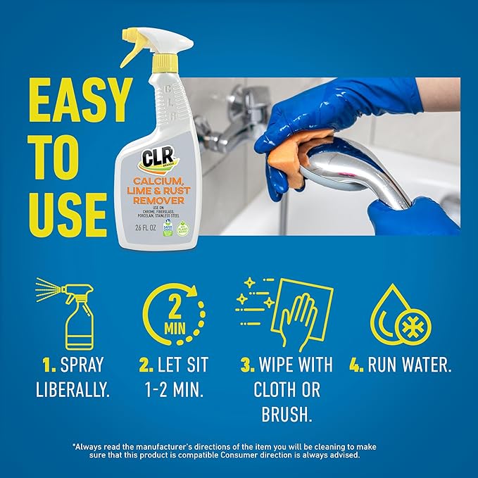 CLR Brands Calcium, Lime & Rust Remover, 26 oz. Spray Bottle, 2 Pack, Blasts Calcium, Dissolves Lime Deposits, Zaps Stubborn Rust Stains and Hard Water Deposits