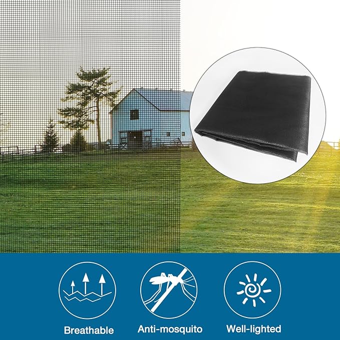 NeatiEase Window Screen, 48"x 102" Adjustable Flexible Fiberglass Screen Door Mesh - DIY Replacement Kit for Patio Porch Door Windows and Sliding Screen Doors(Black)