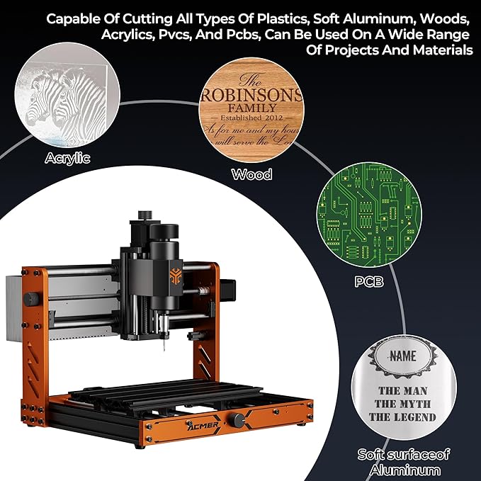 ACMER CNC Router Machine 500W, 3018 Engraver for Wood/Metal/Acrylic Cutting Milling 11.8"x7", ±0.025mm Precision ER11 Chuck, ESP32 Control, Compatible with Candle/Easel,Ascarva 3S