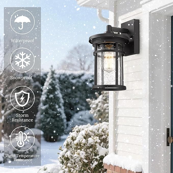 Outdoor Wall Sconces, Exterior Lantern Lighting Fixture, Mounted Lights for Patio, Porch, Garden, Balcony (Black, 12" H-2Pack)