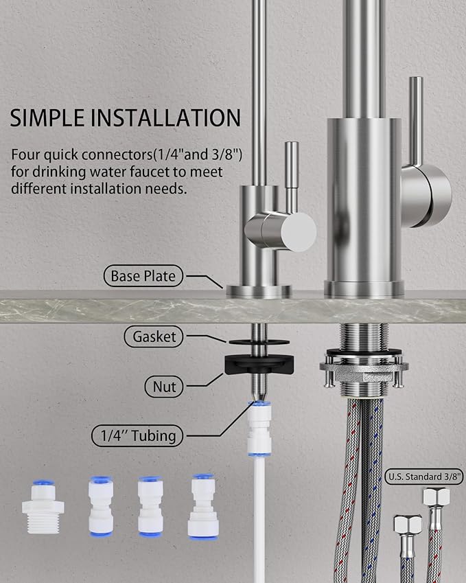 Kitchen Faucet and Water Filter Faucet: Stainless Steel Kitchen Sink Faucet with Drinking Water Faucet - Brushed Nickel Single Handle Tap with Pull Down Sprayer for Kitchen Sink Farmhouse Bar