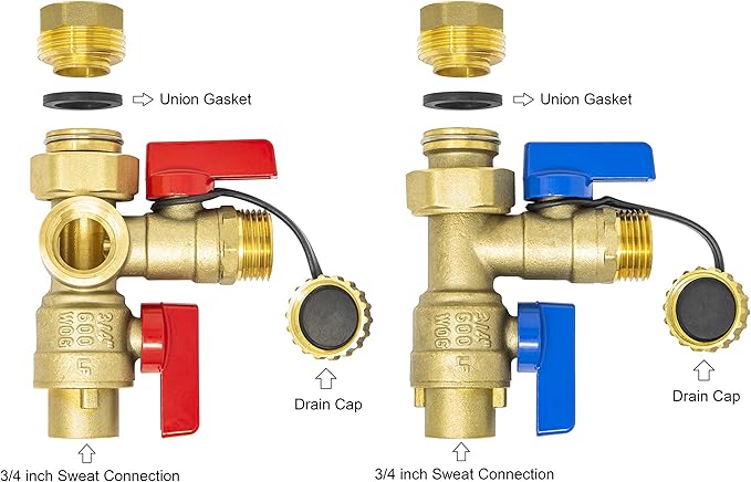 3/4 inch Sweat Tankless Water Heater Isolation Valve Kit with Pressure Relief Valve, FNPT x Sweat, 3/4'' Service Valve Kit for Rheem, Rinnai, Ecosmart Navien Noritz Takagi Bosch