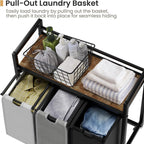 Laundry Hamper, Laundry Basket, Laundry Sorter with 3 Removable Bags, Clothes Basket with 3 Compartments, Wheels, Shelf for Laundry Room Bathroom Bedroom (3 Bags-Black Grey White)