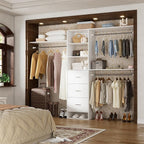 PAKASEPT 96 Inches Closet System with Drawers, 8FT Closet Organizer System with 3 Hanging Rods, Wall Mount Bedroom Wardrobe with 3 Drawers Walk-in Closet, Adjustable Cloth Garment Rack from 5 to 8FT