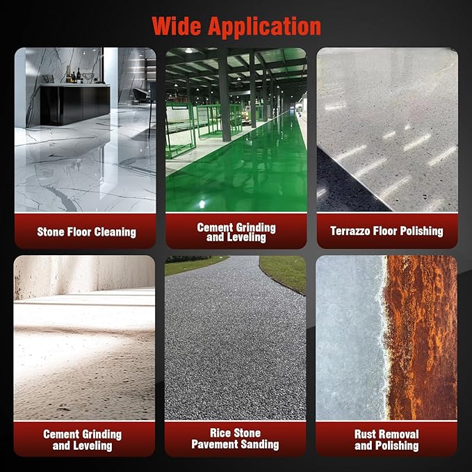 Electric Diamond Floor Grinder Polisher Machine 3800W, 6-Speed Adjustable, with 3 Diamond Wheels for Dustless Grinding, Polishing Cement, Marble, Epoxy, Concrete, Stone, Thinset, Metal Descaling