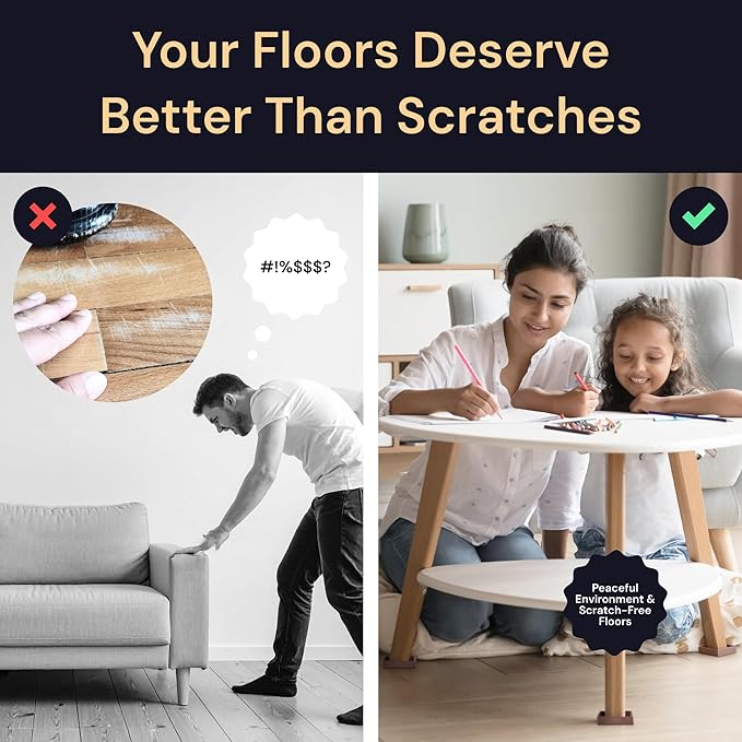 CasterMaster Non-Slip Furniture Pads for Hardwood Floors - 4" x 4" Brown Pack of 4 - Anti-Skid Rubber Caster Cups - Table Leg Protectors & Rubber Feet for Chairs