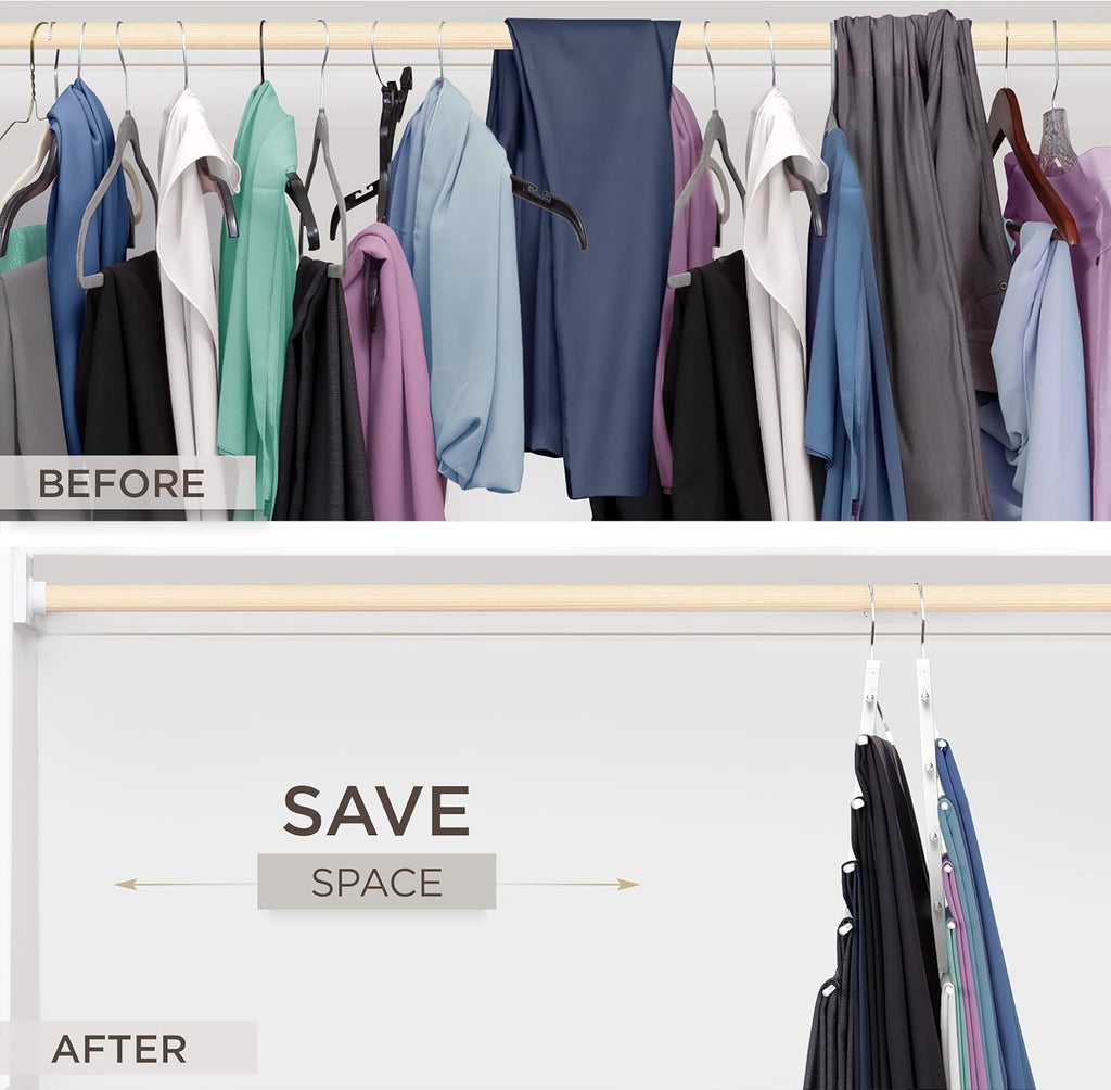 MORALVE Pants Hangers Space Saving - European Beechwood Scarf and Jean Hangers - Closet Organizer and Space Saver Pant Rack, Leggings Hanger, and Scarf Holder with 360° Swivel Hook (1 Pack)