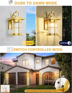 Gold Dusk to Dawn Outdoor Wall Lantern Exterior Light Fixtures Wall Mount Porch Light with Photocell Sensor Waterproof Outside Sconce for House, Patio, Garage,Seeded Glass Outside Wall Lamps