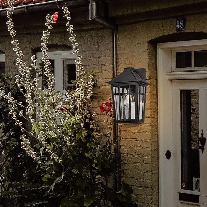 Darkaway Outdoor Sconce Lights Wall Light Fixtures, 14inch Large Porch Light Outdoor Wall Anti-Rust Waterproof Aluminum with Glass Exterior Light Fixture for Patio Yard Doorway Garage (Large, Black)