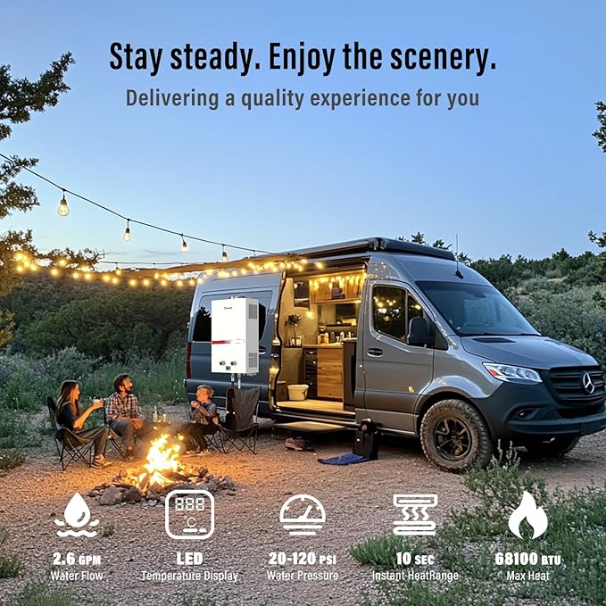 Tankless Water Heater 10L, Portable Propane Camping Water Heater 2.6GPM with Handle Overheating Multi-Protection, Instant Gas Hot Water Warmer for Outdoors RV Trips Shower Boat Cabins,White