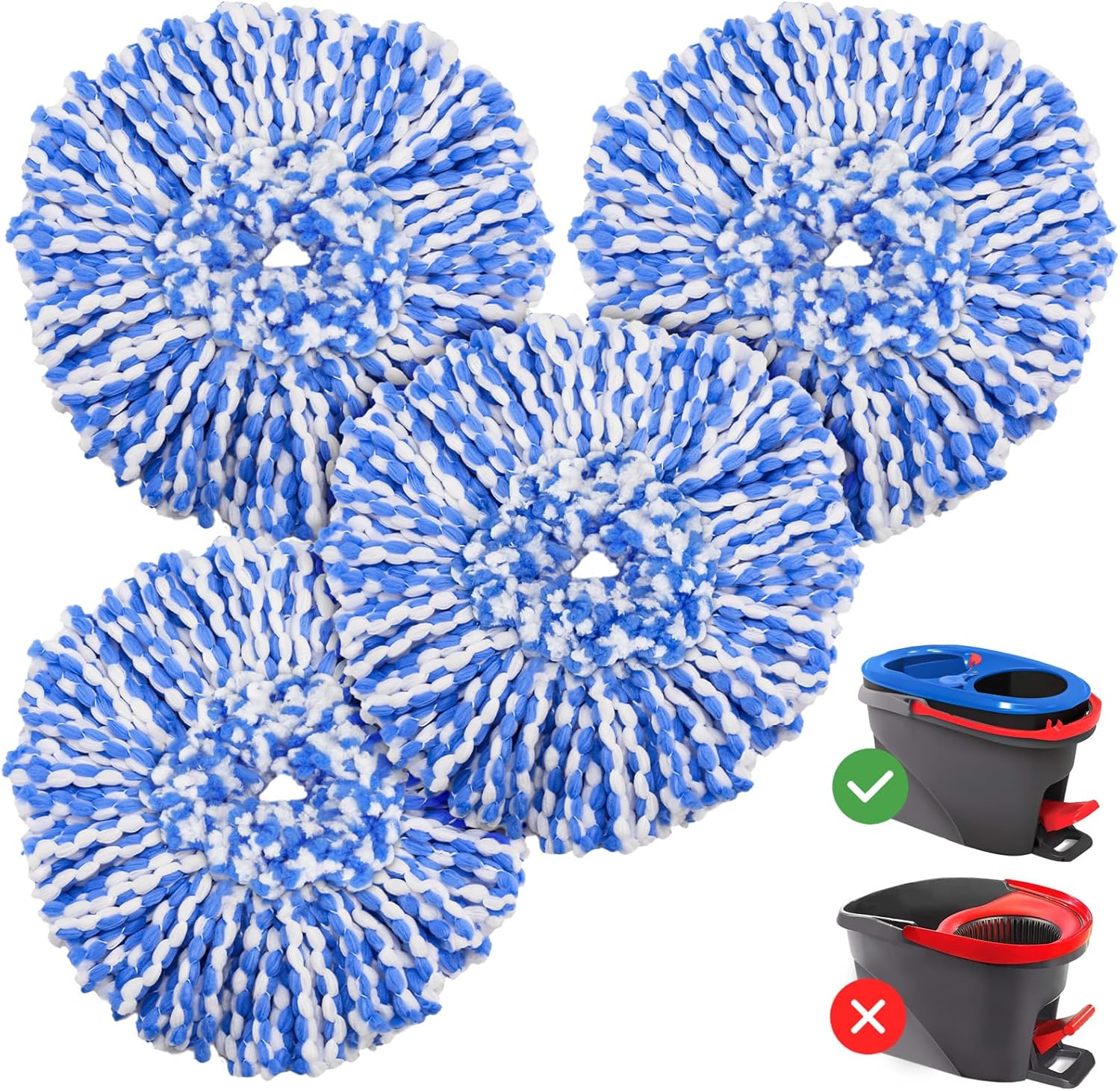 4 Pack RinseClean Spin Mop Replacement Head Spin Mop Refills Compatible with O Ceda RinseClean Dual System, Microfiber Mop Easy Cleaning Floor Head Mo-p for Floor Cleaning RinseClean 2 Tank System