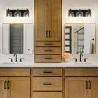 Bathroom Light Fixtures, 3-Light Modern Vanity Light with Clear Glass Wine Glass-Shaped Shade, Vanity Lighting Fixtures Over Mirror, Matte Black, VL155-MB-3