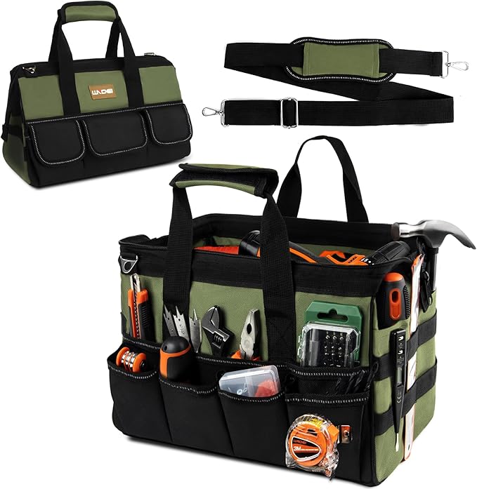 LLNDEI Heavy Duty Tool Bag, 15 Inch Portable Tool Organizer With 16-Pocket, Adjustable Strap & MOLLE System,Ideal Gift For Men & Fathers