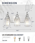 Bathroom Light Fixture, HWH 3-Light Vanity Light Brushed Nickel Modern Bathroom Lights Over Mirror, Bell-Shaped Fluted Glass, 5HZG106B-3W BN