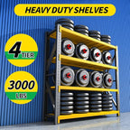 3000LBS Heavy Duty Storage Shelves,63''H Metal Garage Shelving, 4-Tier Adjustable Garage Organization Shelving Units, Industrial Shelving for Warehouse,Workshop- Black & Yellow