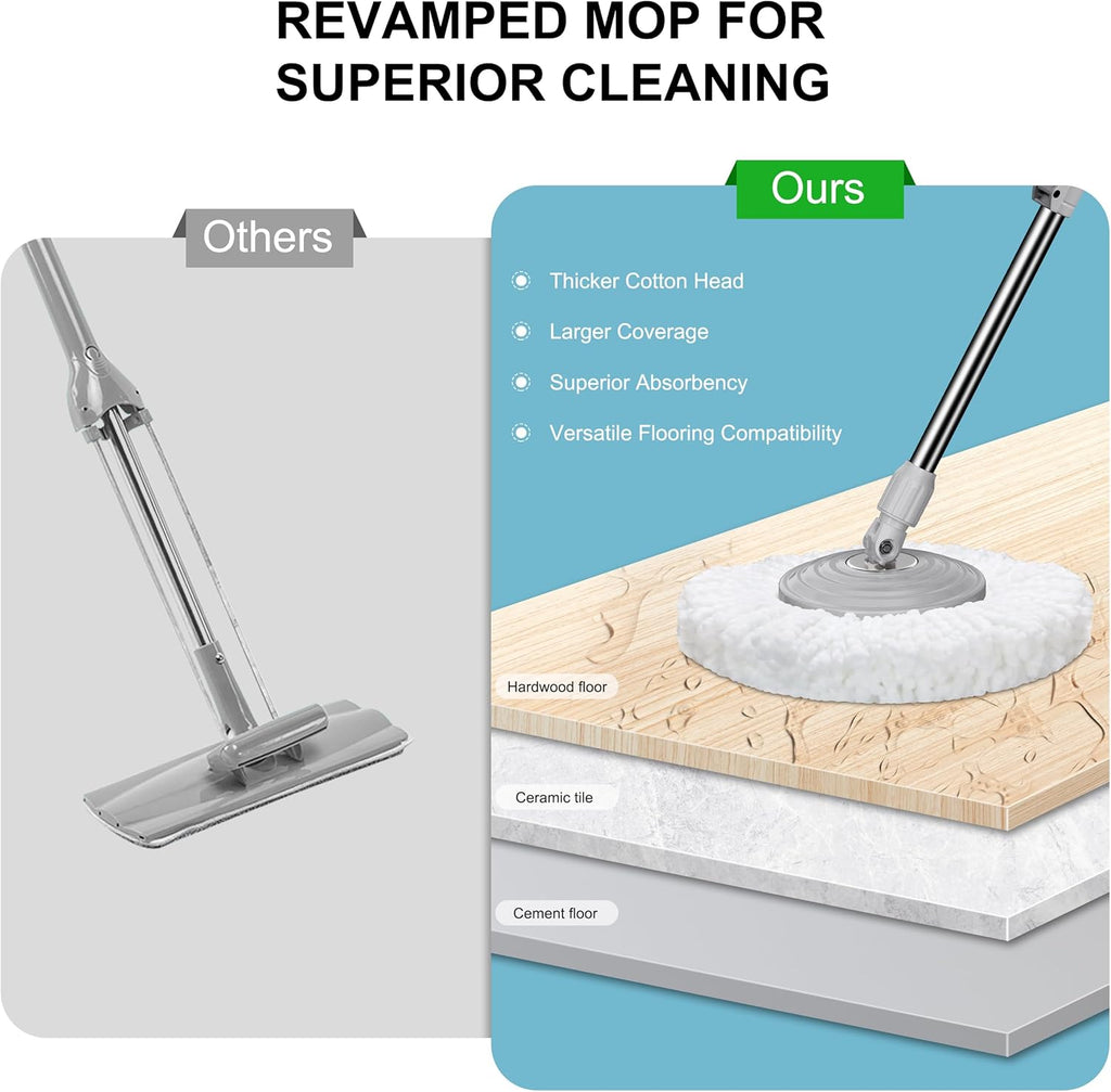 Gen 1 2025 Compact Upgrade Mop Bucket Separate Dirty Water, Hands-Free Floor Cleaning Set with 360° Wheels, Wet Dry Mop for Hardwood, Tile & Laminate Floors, 61" Handle & 6 Mop Heads - Grey