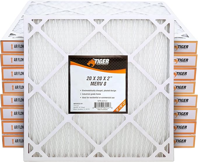 Tiger Tough 20x20x2 MERV 8 MPR 600-800 Air Filter, High-Performance AC Furnace & HVAC Filter, 8-Pack