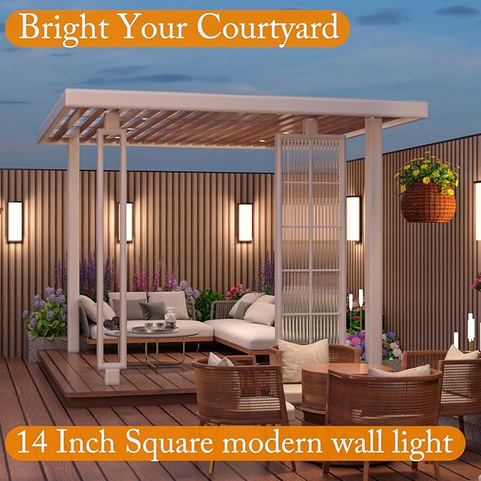Modern Black Outdoor Wall Light Fixtures, 18/20/22W Porch Lights, IP65 Waterproof, 3-Color Temp Adjustable, Dawn to Dusk Exterior Sconces for House, Front Door, Rectangular Wall Mount