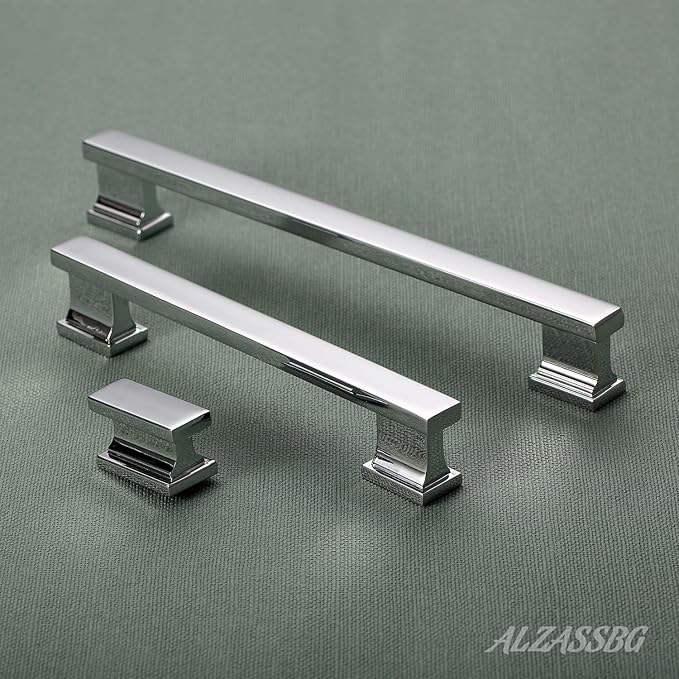 Alzassbg 15 Pack Polished Chrome Cabinet Pulls, 6-1/4 Inch(160mm) Hole Centers Silver Kitchen Cabinet Handles for Cabinets and Drawers AL3061CP