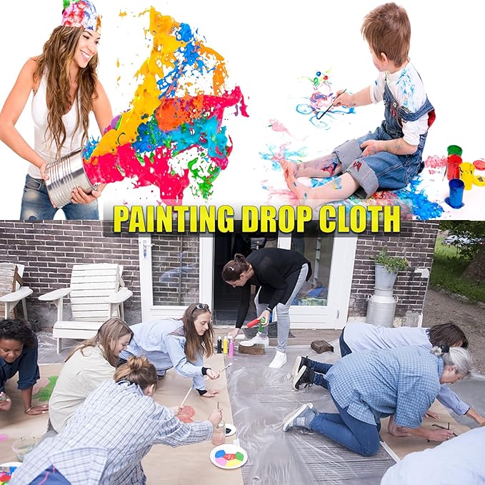 20 Pieces Plastic Drop Cloth, Multiple Waterproof Cloth Sheets for Painting, Dust-Proof and Rustproof, 9x12 Feet Tarp, Furniture Cover