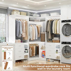 Aheaplus Closet System with 6 Drawers, 4 Hanging Rods & Corner Tower, Corner Closet System with Hanging, 92.6" L-Shaped Walk-In Wardrobe Organizer, 2000+ lbs Capacity, Set of 3, White