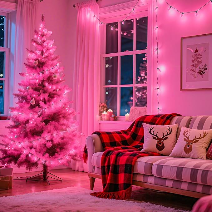 Brightown C9 LED Replacement Christmas Bulbs, 25 Pack Pink Shatterproof C9 Bulbs, Waterproof Commercial LED Holiday Bulb for Christmas String Light, E17 Intermediate Base, Dimmable