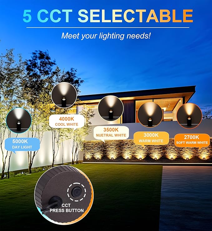 [6 Pack] CLOUDY BAY 9W Well Lights Landscape LED In Ground Outdoor,Shielded Top,Low Voltage 12-24V AC/DC,Waterproof Aluminum Uplights,2700K/3000K/3500K/4000K/5000K,Transformer Excluded