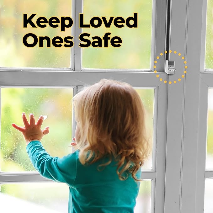 Window Locks, 10 Pack for Vertical and Horizontal Windows, Adjustable Aluminum Stoppers, Window Security, No-Drill Install, Requires 28-36mm Clearance