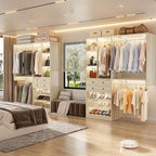 10FT Closet System with 4 Drawers, 120" Closet Organizer System with 6 Hanging Robs & Reversible Hanging Shelving, Closet Systems for Walk-in Closets, Load 2000+LBS, Greige Oak 2 Pack