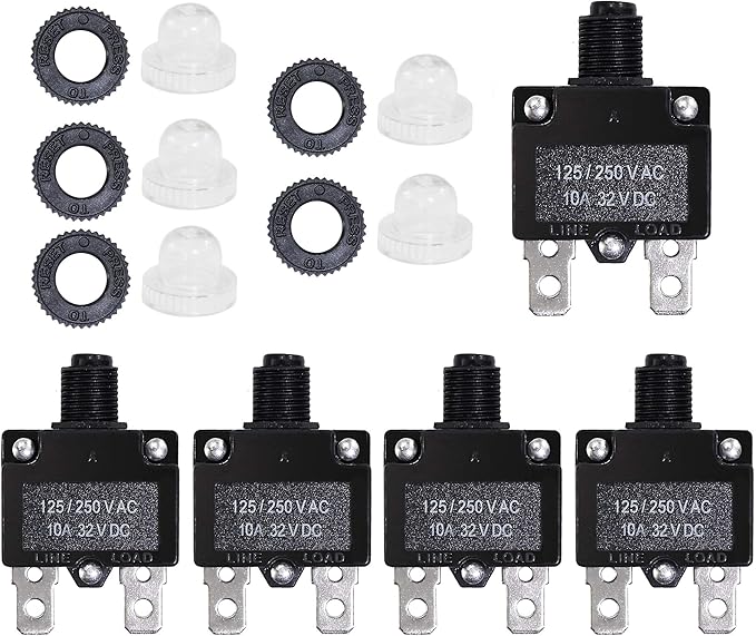 5PCS 10Amp Circuit Breakers with Manual Reset 32VDC,AC125-250V with Quick Connect Terminals