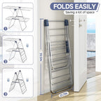 APEXCHASER Clothes Drying Rack with 4 Wings, Drying Rack Clothing with Height-Adjustable, Foldable Gullwings Laundry Drying Rack, Indoor Outdoor Use, No Assembly, Blue