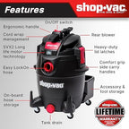 Shop-Vac 5801411 14-Gallon Wet/Dry Shop Vacuum, 5.5 Peak HP, 2.5 Inch Diameter x 7 Foot Hose, 20 Foot Cord, Ideal for Home, Garage, and Workshop Cleaning