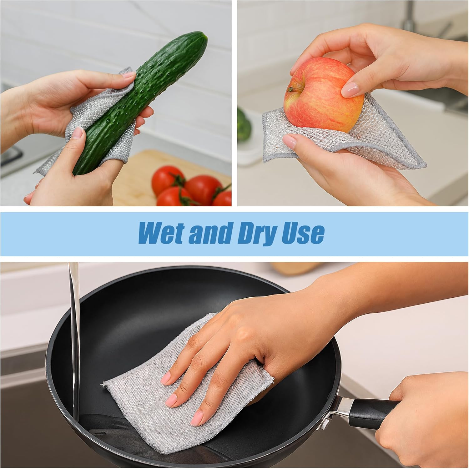 50pcs Non Scratch Wire Dishcloth, Multipurpose Wire Dishwashing Rags for Wet and Dry, Reusable Stainless Steel Cleaning Cloth, Kitchen Metal Dish Cloths for Washing Dishes Sinks, Dishes, Stove Top